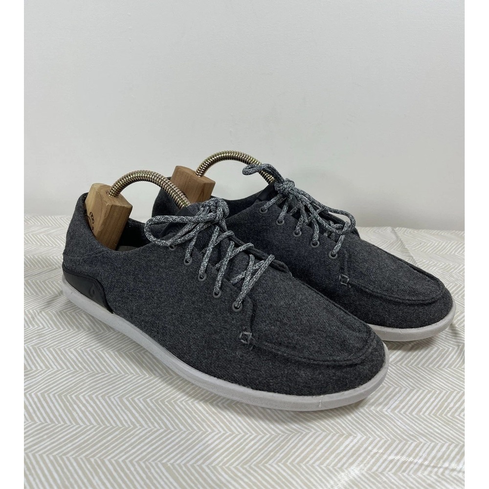 Olukai Mens 9 Manoa Hulu Lace‎ Up Casual Shoes Gray Textile 10415-6C40 Comfort